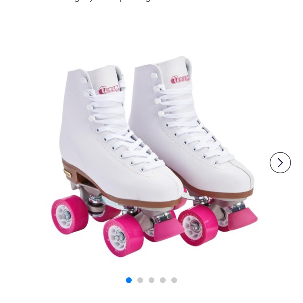 White Classic Quad Roller Skates With Pink Wheels. Size 7.